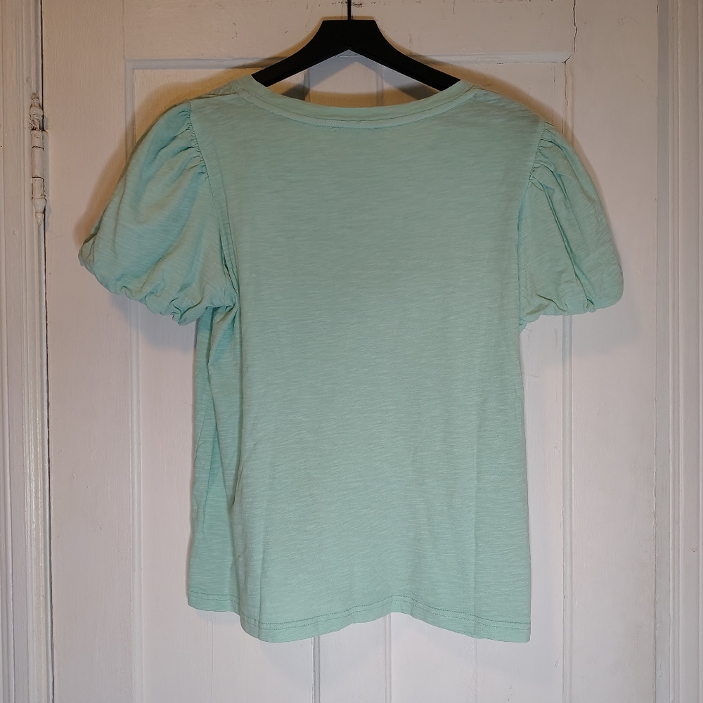 NWT Jane + Delancey Short Puff Sleeve Cotton T-Shirt Mint Green Women's Size L - Picture 10 of 10